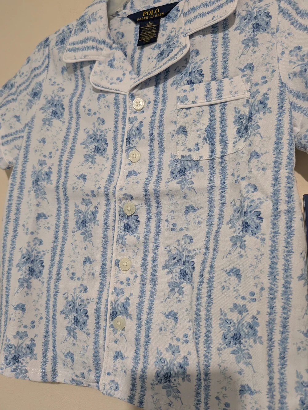 Ralph Lauren Light Blue Floral Stripe Short Pajama Set